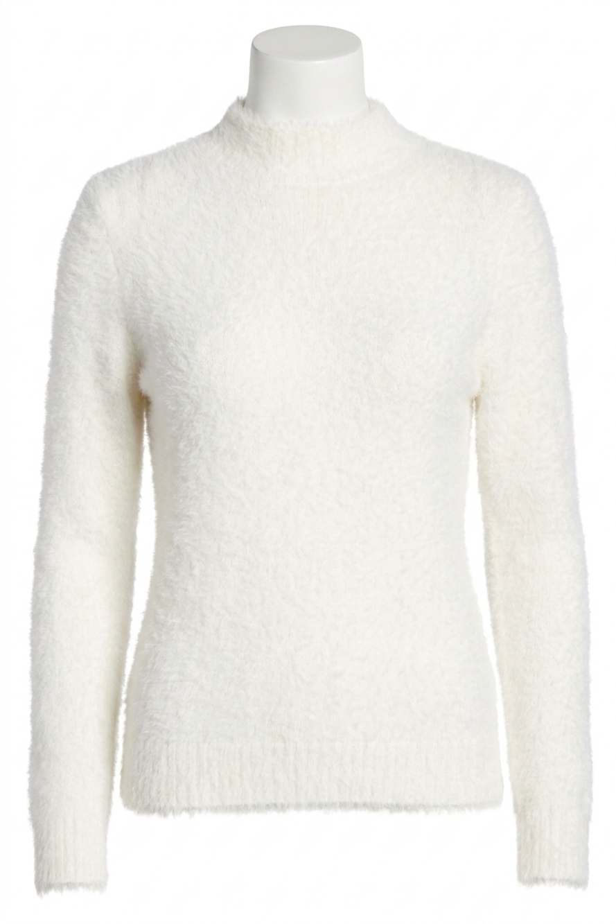 NEW KENSIE fur yarn long sleeve mock neck sweater in white